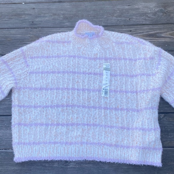 Ophelia Rose Lurex Striped Sweater cream pink stripes copper tinsel threads 1X - Picture 1 of 9